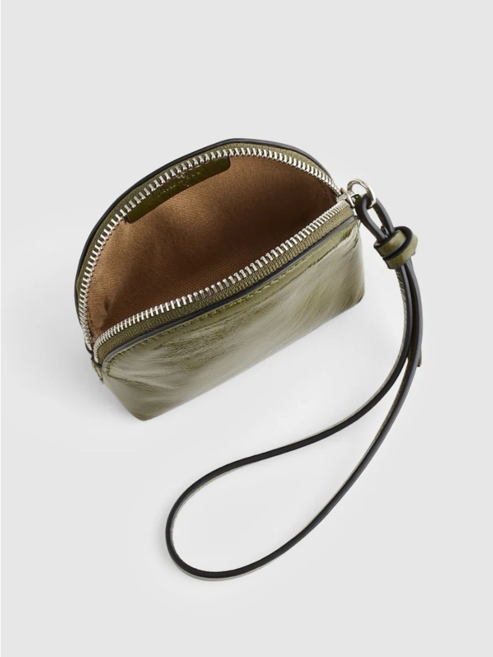 Madewell Mini Zip Olive Green Patent Leather Wristlet Pouch NWT - Picture 2 of 6